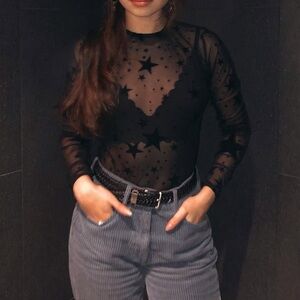 Nasty Gal Black Star Mesh Bodysuit